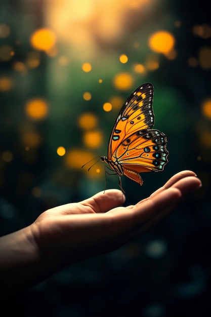 Free photo close up on  butterfly held in hand