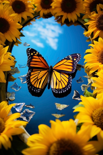 Close up on butterfly near mirror