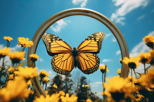 Free photo close up on butterfly near mirror