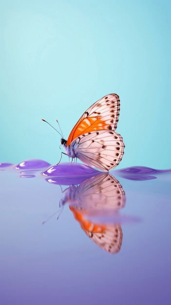 Close up on  butterfly near water