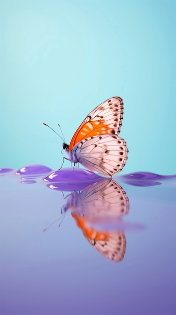 Близкий взгляд на бабочку возле воды