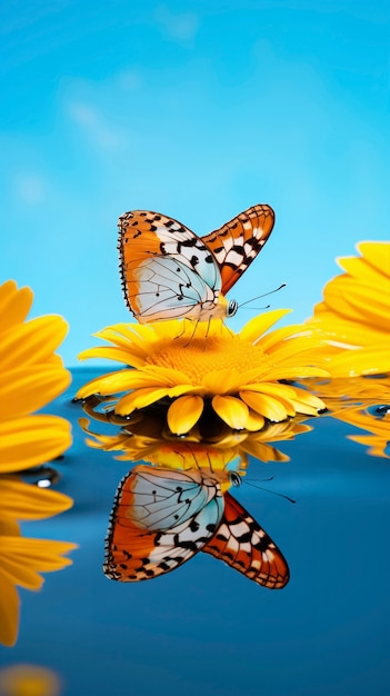 Close up on butterfly near water