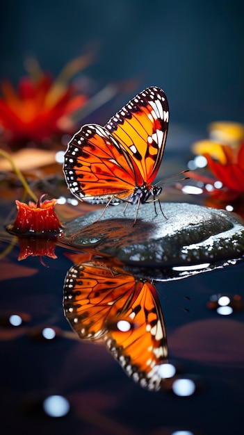 Free photo close up on  butterfly near water