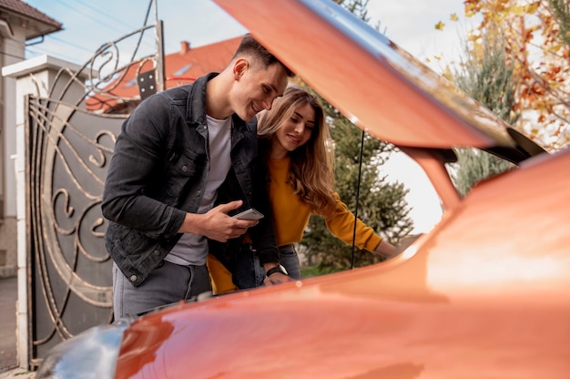 Close up on car care process