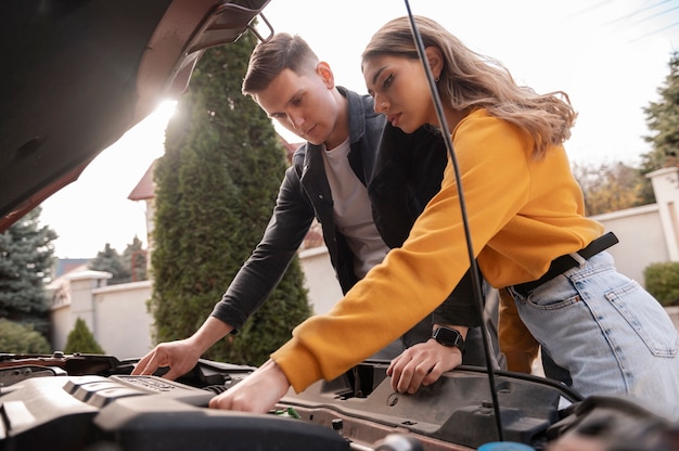 Close up on car care process