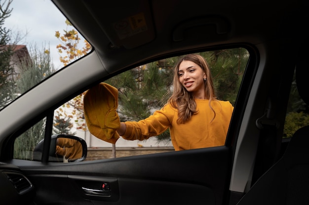 Free photo close up on car care process