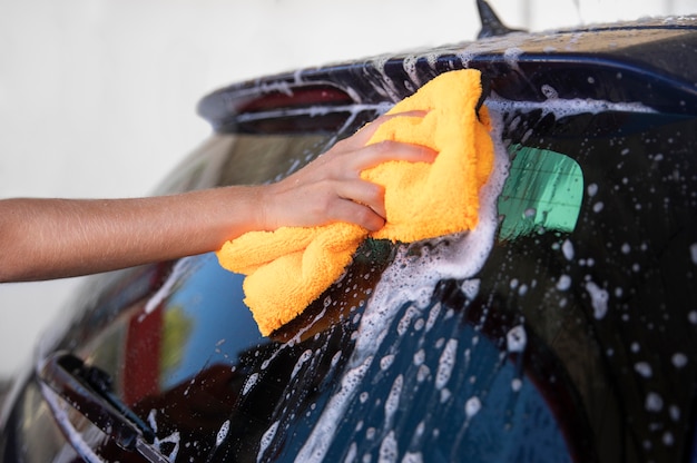 Close up on car care washing