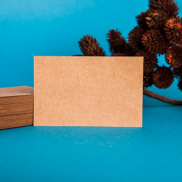 Close up cardboard business card mockup