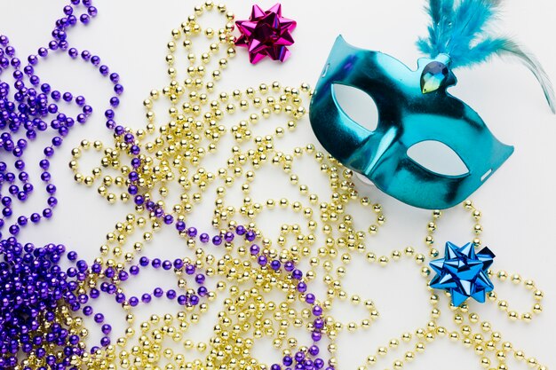 Close-up carnival mask with jewelry