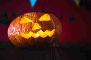 Free photo close-up of carved pumpkin