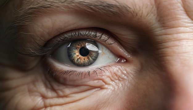 Foto gratuita close up di un occhio caucasico che fissa la telecamera bella e blu generata dall'intelligenza artificiale
