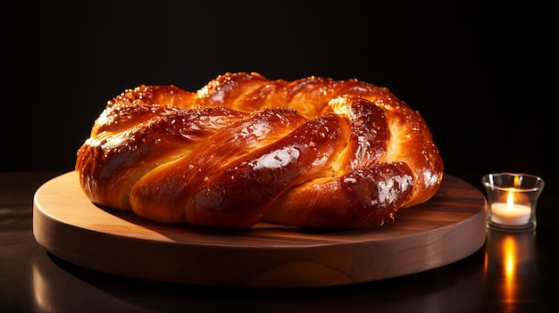 Close up on challah dish for hanukkah