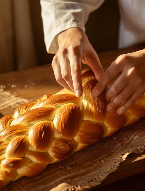 Foto gratuita visto da vicino il piatto di challah per hanukkah