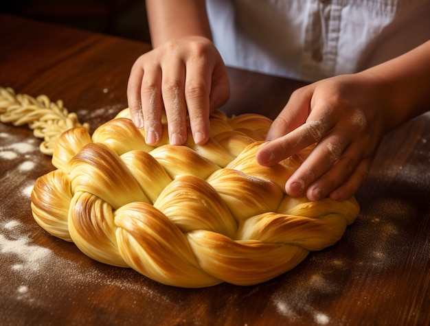 Foto gratuita visto da vicino il piatto di challah per hanukkah