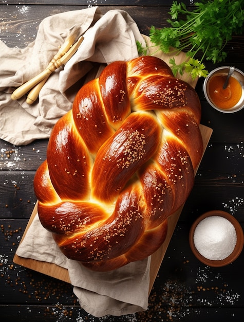 Foto gratuita visto da vicino il piatto di challah per hanukkah