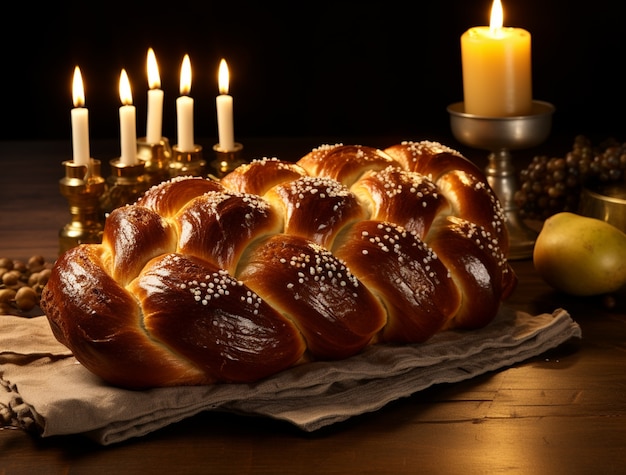 Free photo close up on challah dish for hanukkah