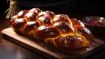 Foto gratuita visto da vicino il piatto di challah per hanukkah