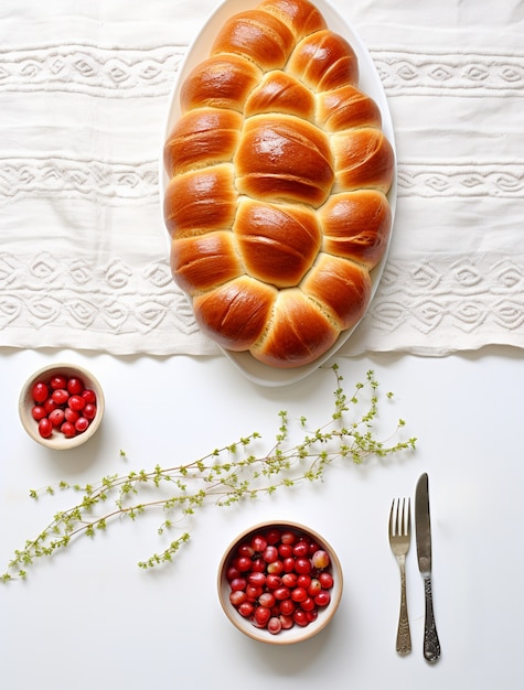 Free photo close up on challah dish for hanukkah