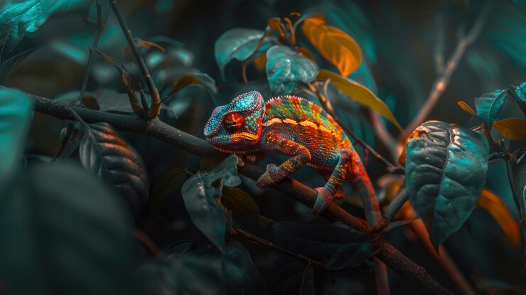 Free Photo close up chameleon in nature
