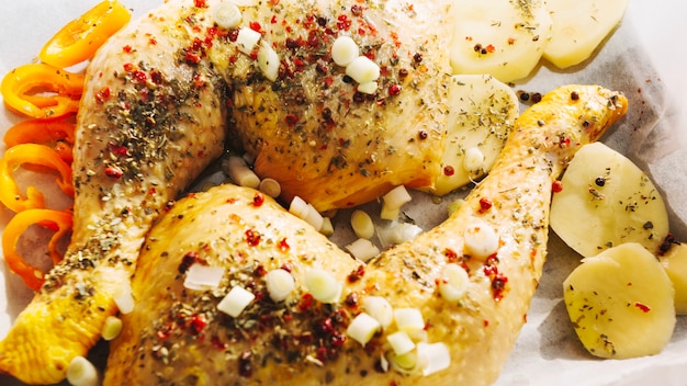 Close-up chicken legs with spices