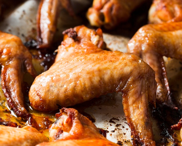 Close-up chicken wings in tray