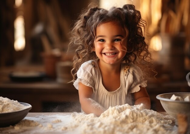 Close up on child cooking