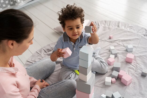 Close up on child enjoying didactic game