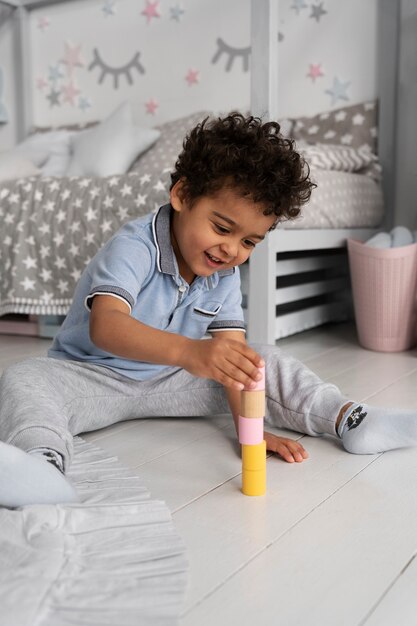 Close up on child enjoying didactic game