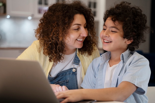 Close up on child spending time with parents