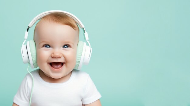 Close up on child using smart device on turquoise background