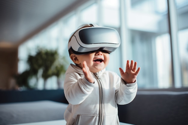 스마트 VR 안경을 사용하는 아이의 클로즈업