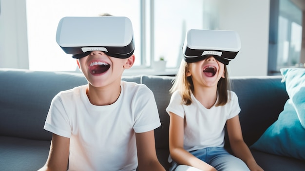 스마트 VR 안경을 사용하는 어린이의 근접 촬영
