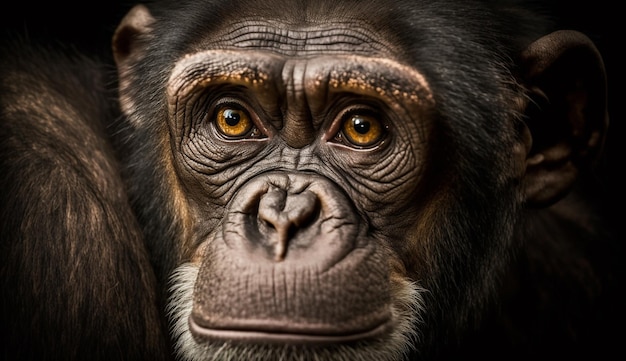 A close up of a chimpanzee's face