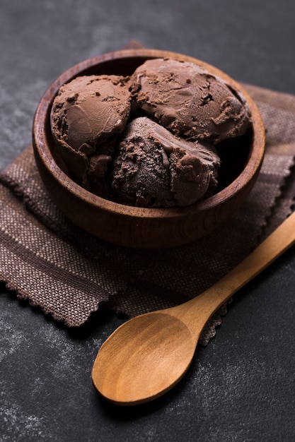 Close-up chocolate ice cream scoops