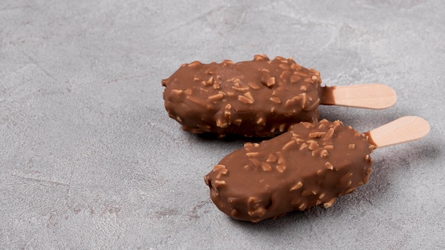 Close-up chocolate ice creams on the table