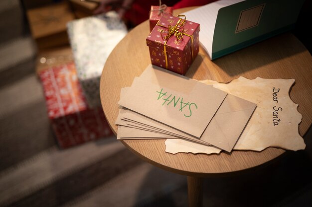 Close-up christmas envelopes on the table