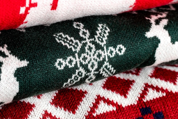 Free photo close up christmas sweaters arrangement