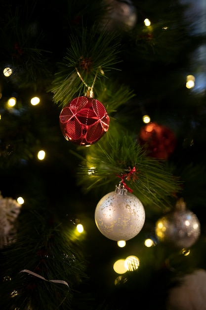 Close-up christmas tree with balls