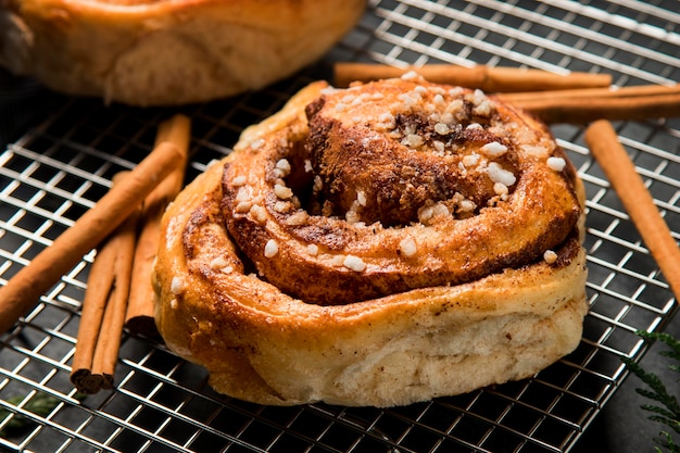 Close-up cinnamon rolls on a plate