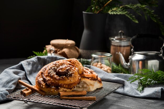 Close-up cinnamon rolls on a plate