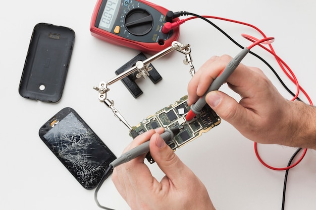 Close-up circuit board repair