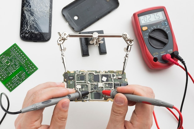 Close-up circuit board repair