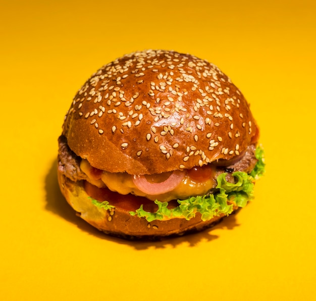 Close-up classic burger with lettuce