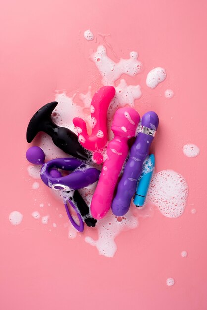 Close up on cleaning sex toys