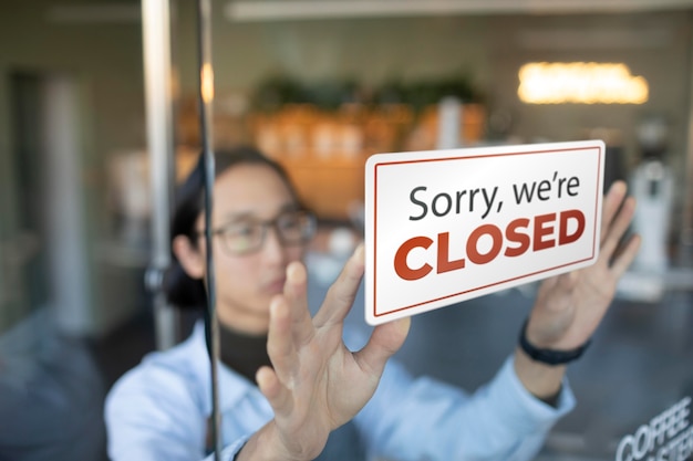 Free photo close up on closed shop sign