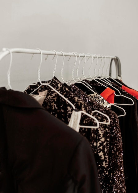 Free photo close up clothes rack in store