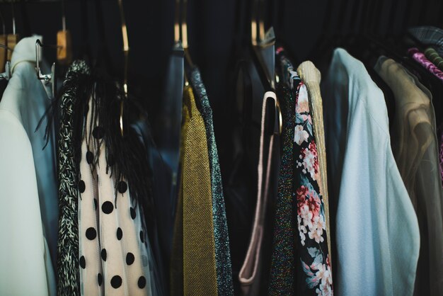 Close up of a clothing rack