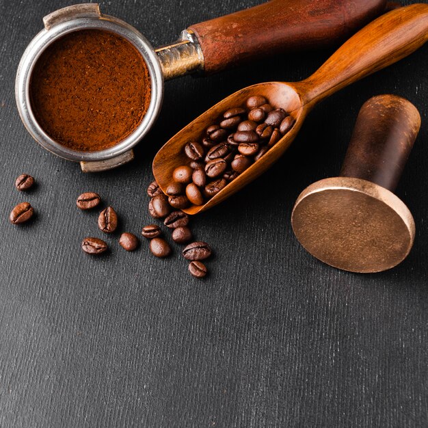 Close-up coffee accessories on the table