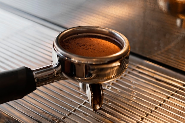 Close up coffee grinding tool