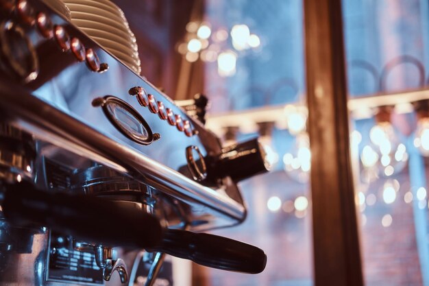 Close-up of the coffee machine in the restaurant or cafe shop